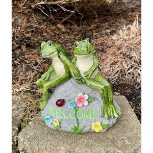 Solar Garden Outdoor Statues Frog with Succulent and 7 LED Lights - Lawn